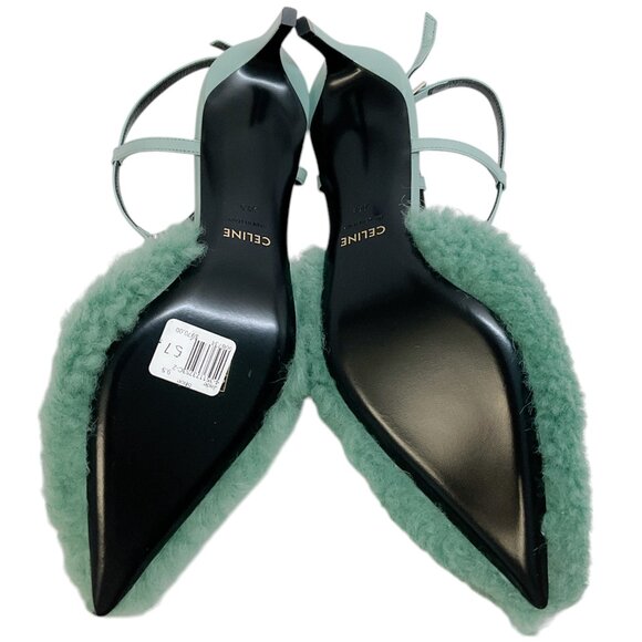 Celine Winter Green Shearling and Lambskin Strap Pump 50 - Picture 8 of 8